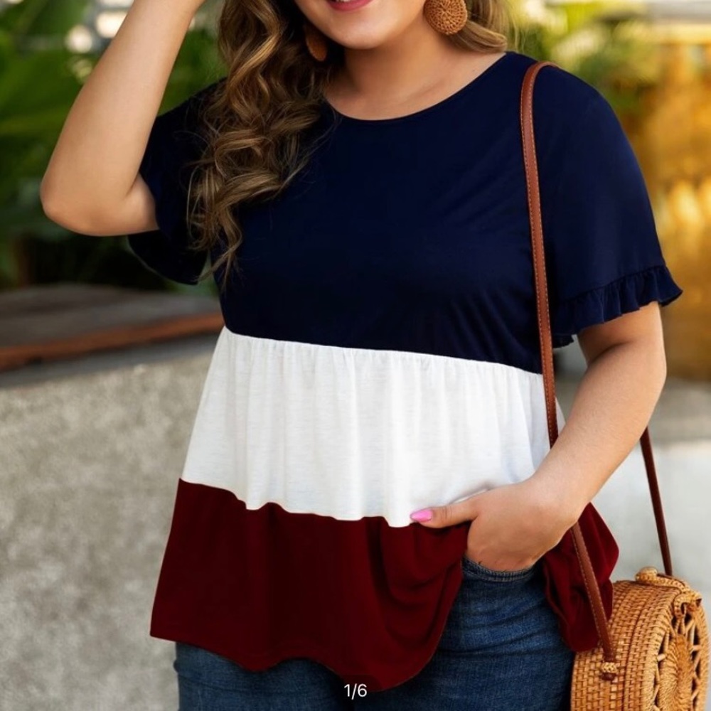 Plus size color block peplum tee